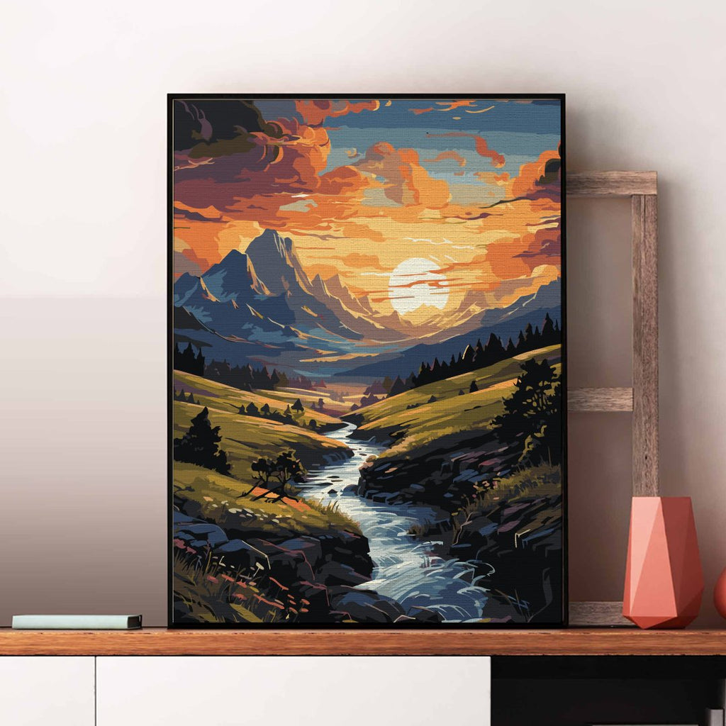Apus în munți (Mountains sunset) - Pictură pe numere - Pictorul Fericit