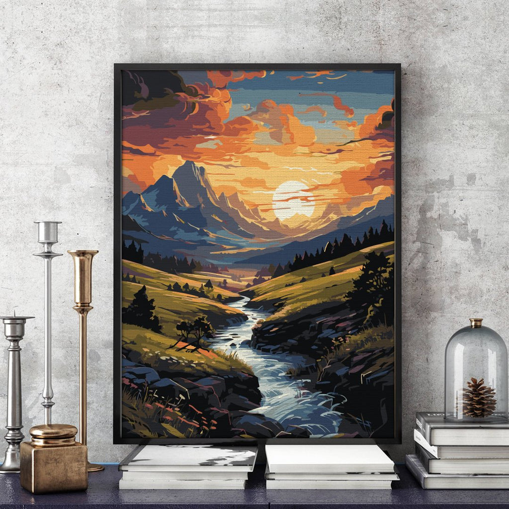 Apus în munți (Mountains sunset) - Pictură pe numere - Pictorul Fericit