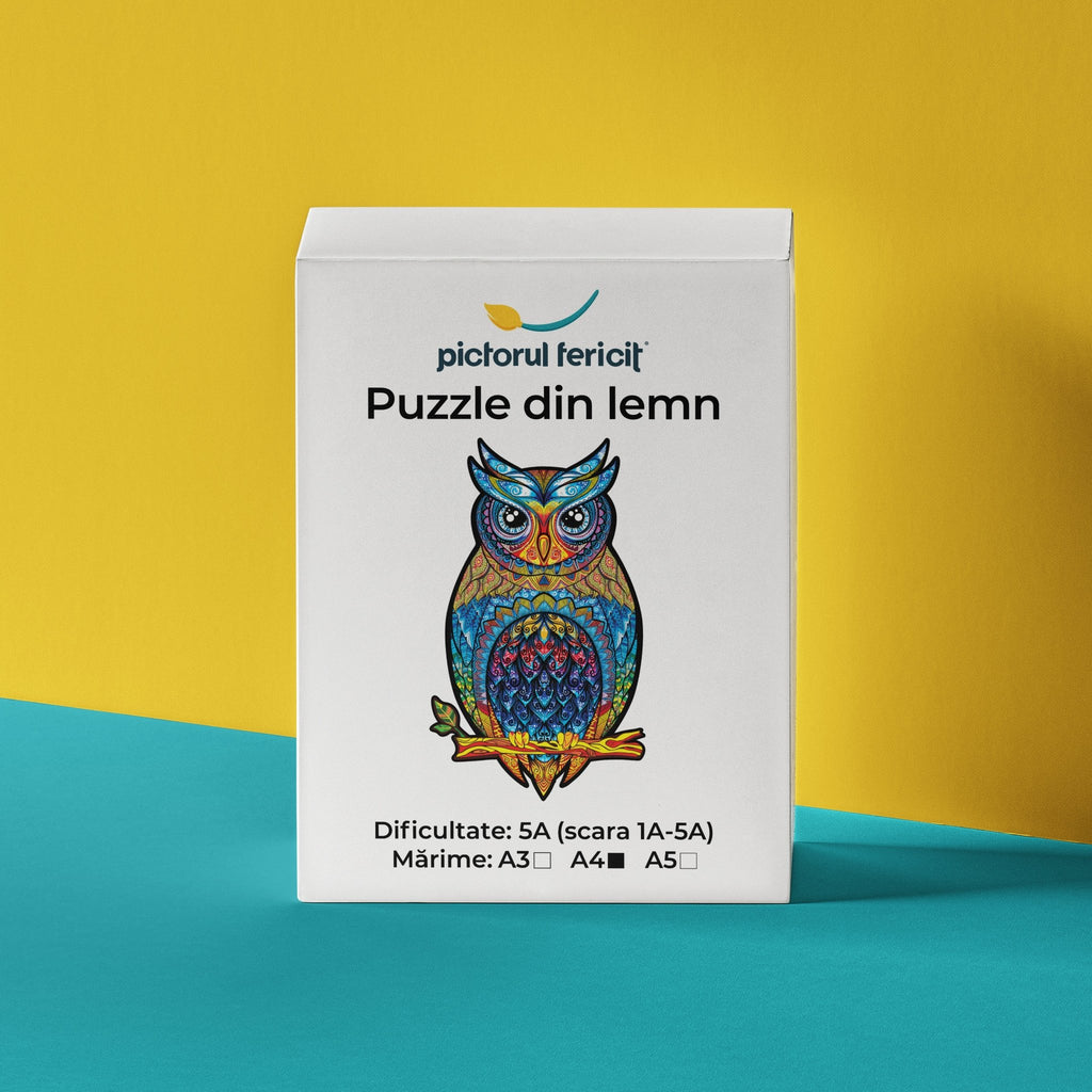 Puzzle din lemn - Bufniță serioasă - Pictorul Fericit