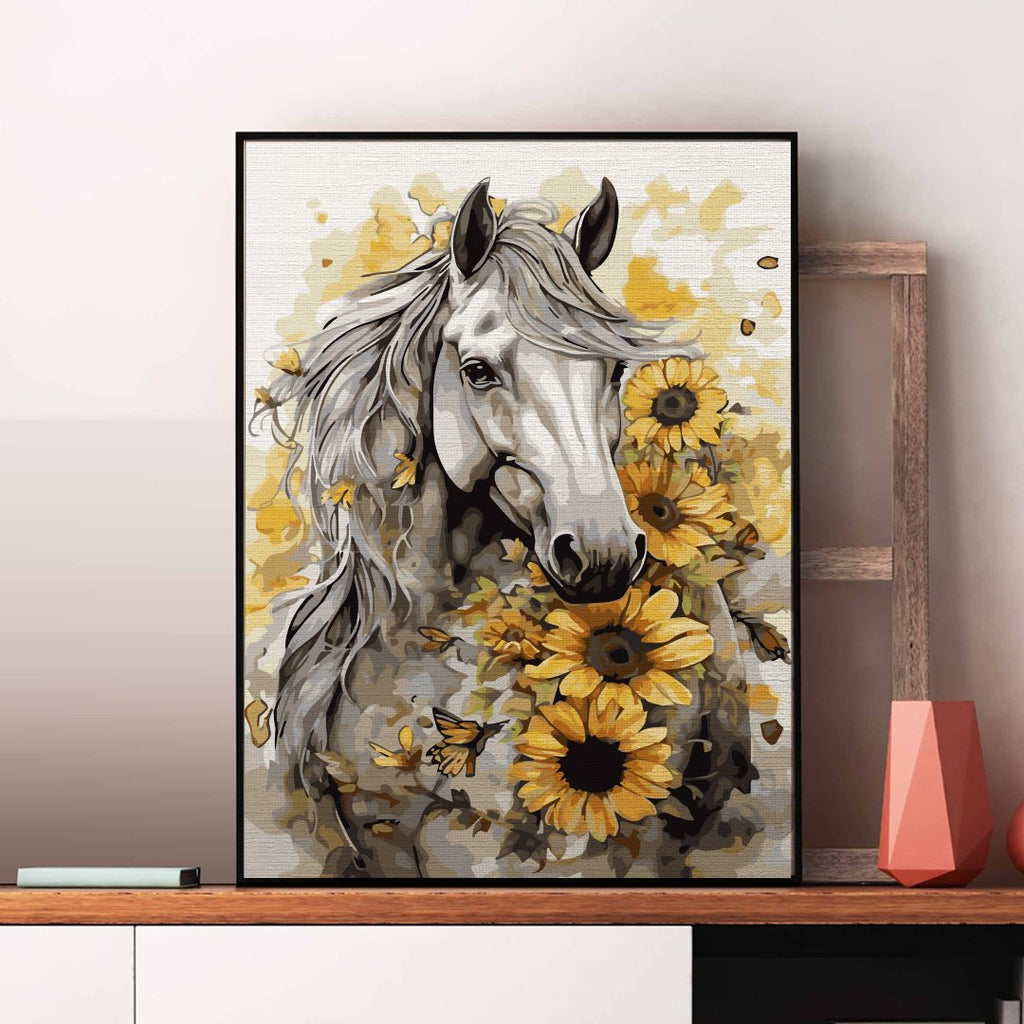 Cal Albino (White albino horse) - Pictură pe numere - Pictorul Fericit