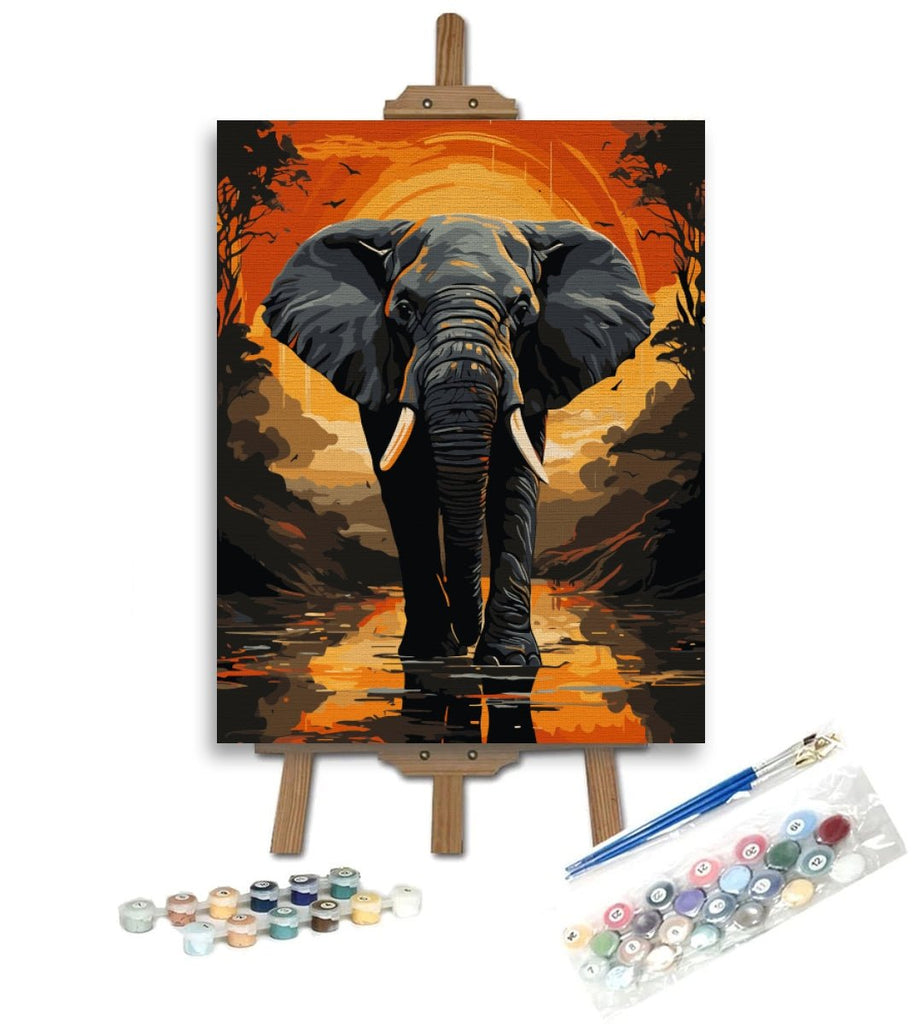Elefant la apus (Elephant at sunset) - Pictură pe numere - Pictorul Fericit