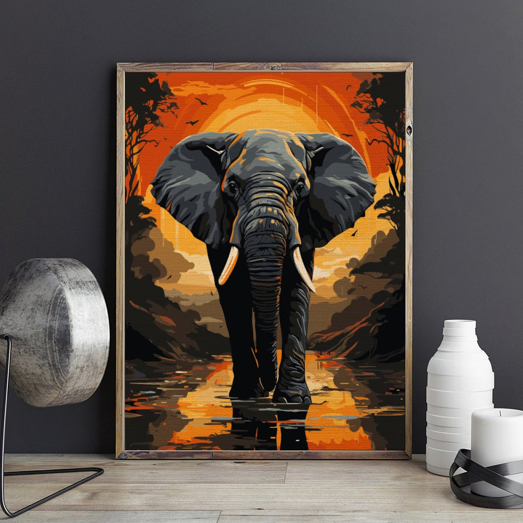 Elefant la apus (Elephant at sunset) - Pictură pe numere - Pictorul Fericit