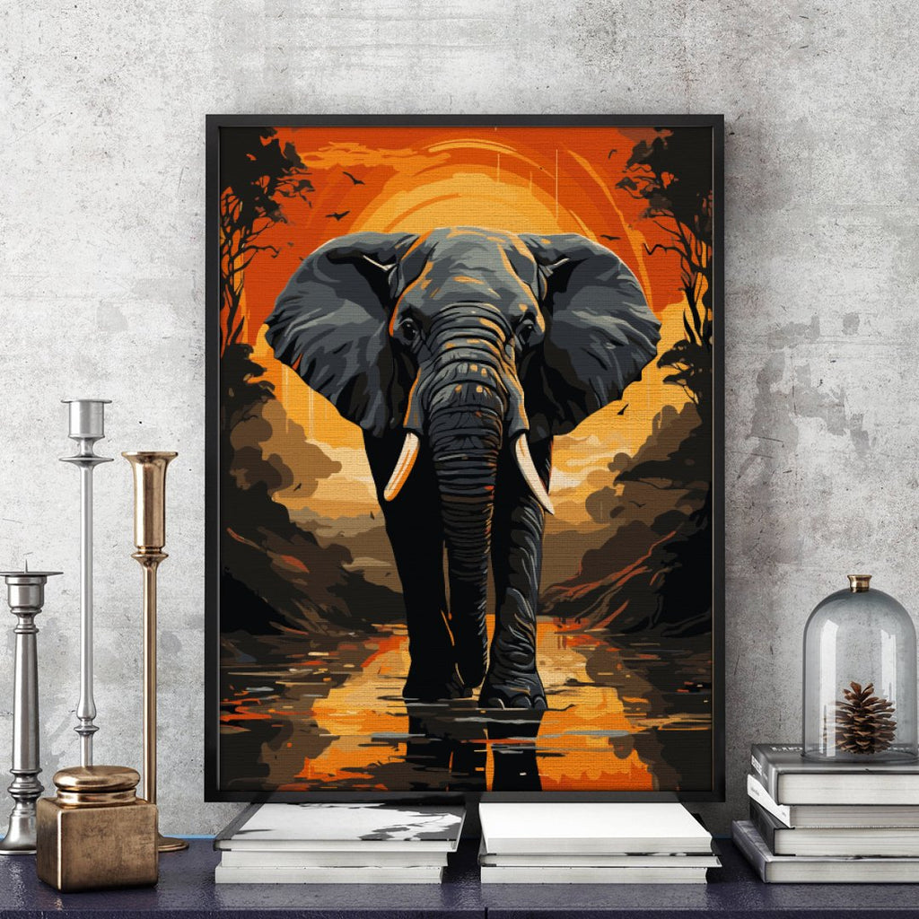 Elefant la apus (Elephant at sunset) - Pictură pe numere - Pictorul Fericit