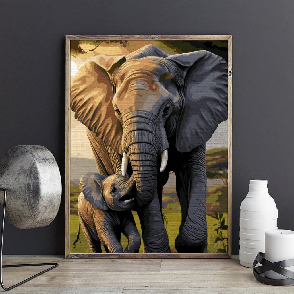 Joaca elefanților (Elephants playtime) - Pictură pe numere - Pictorul Fericit