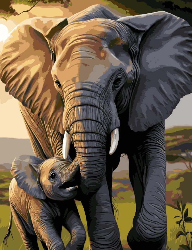 Joaca elefanților (Elephants playtime) - Pictură pe numere - Pictorul Fericit