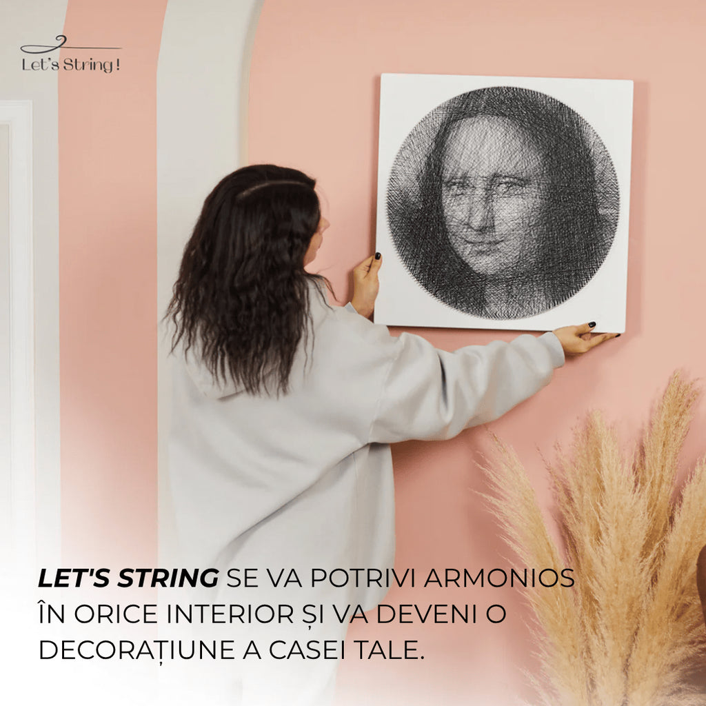 Kit creativ tablou personalizat, din ață, Let’s String, cu aplicație și ghid vocal - Pictorul Fericit