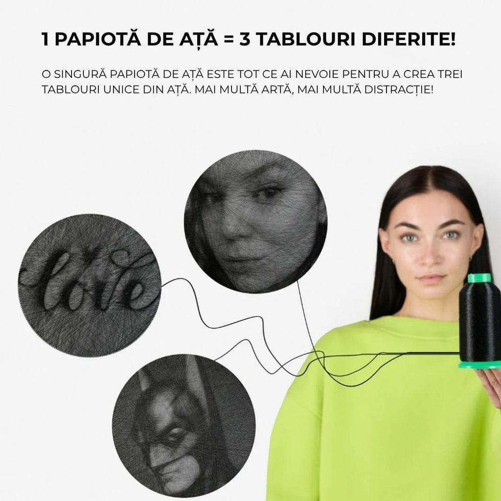 Kit creativ tablou personalizat, din ață, Let’s String, cu aplicație și ghid vocal - Pictorul Fericit