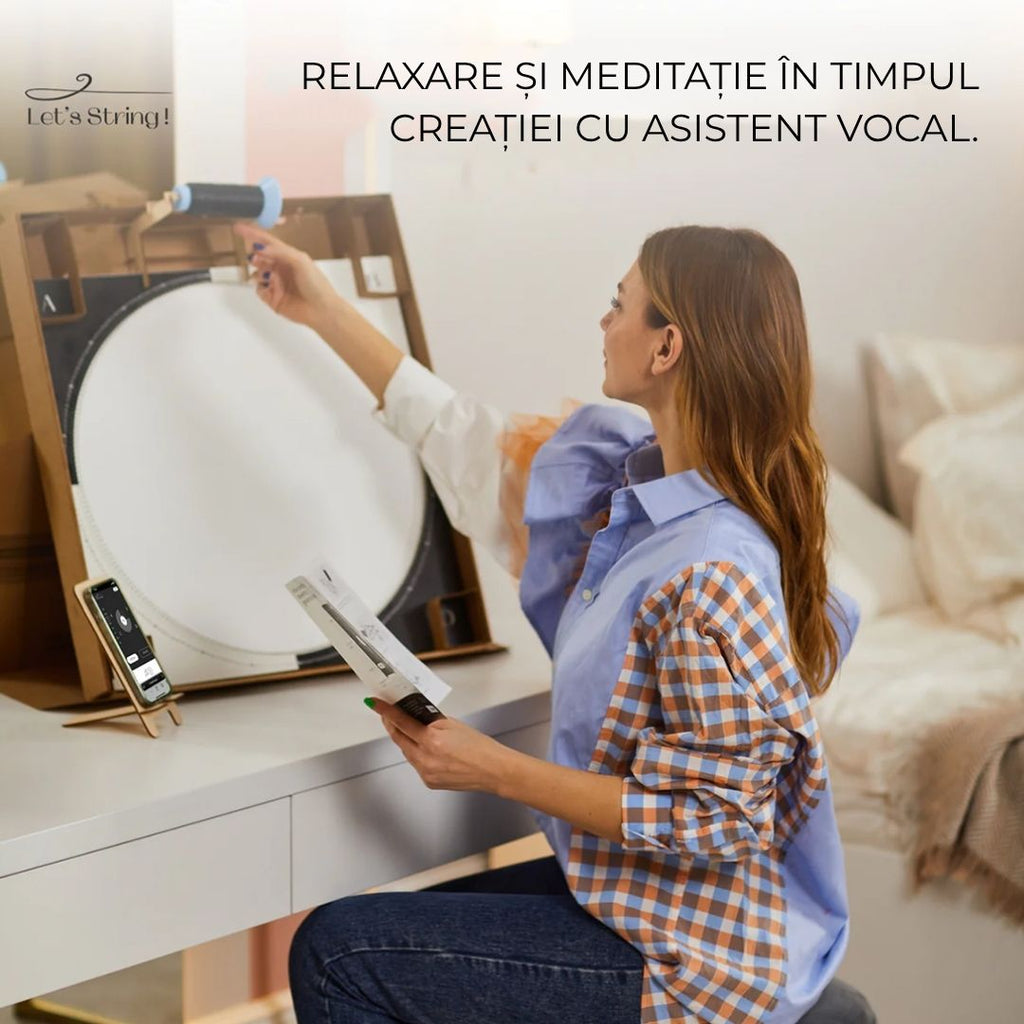 Kit creativ tablou personalizat, din ață, Let’s String, cu aplicație și ghid vocal - Pictorul Fericit