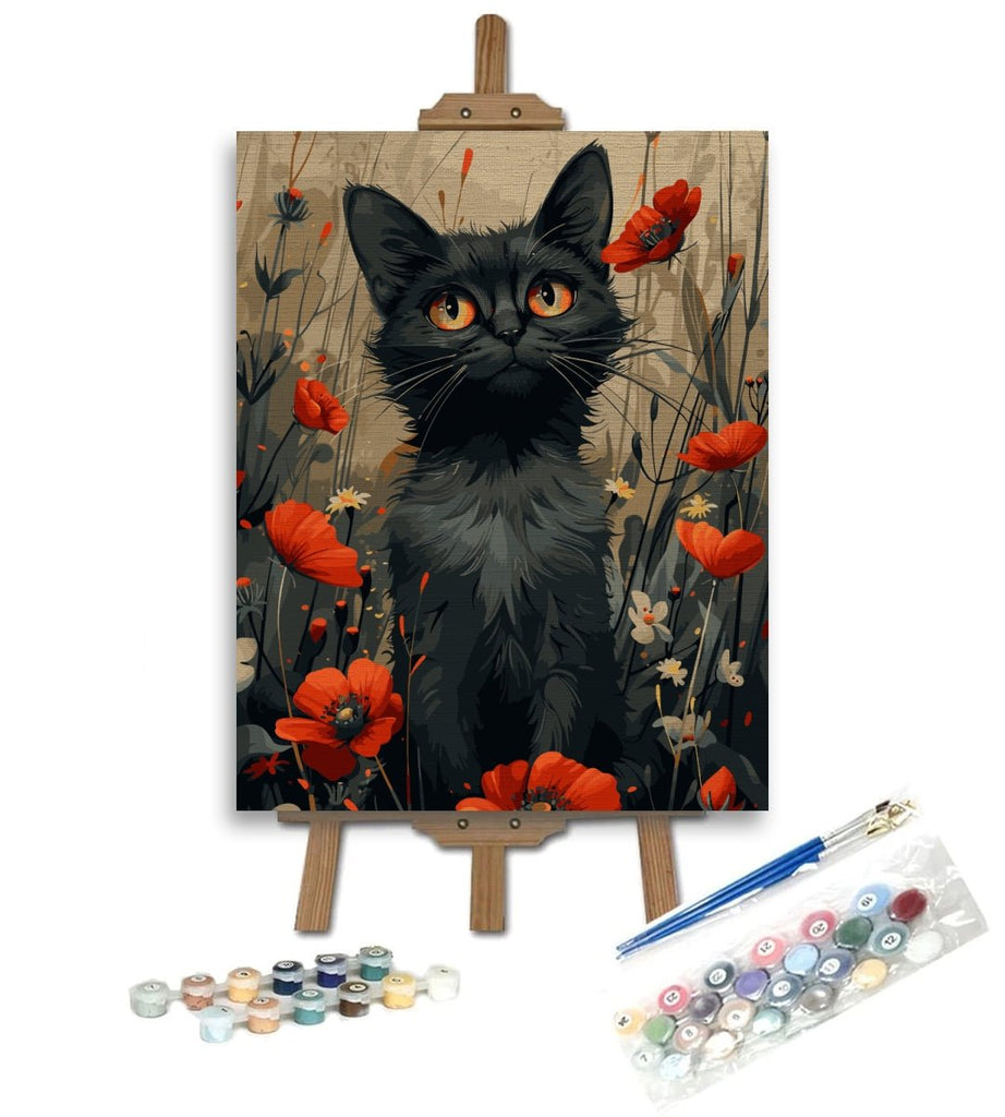 Pisică printre maci (Cat among poppies) - Pictură pe numere - Pictorul Fericit