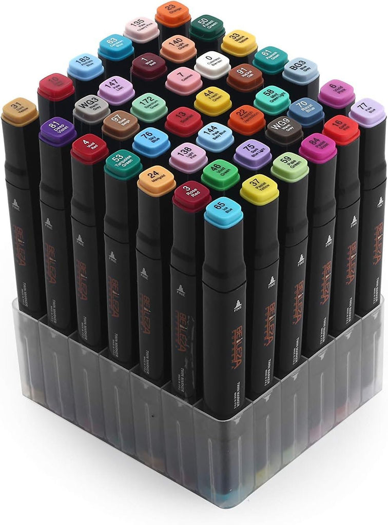 Set 100 markere permanente Belleza Suprema, dublu vârf, uscare rapidă - Pictorul Fericit