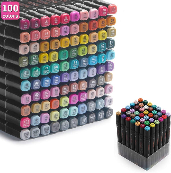 Set 100 markere permanente Belleza Suprema, dublu vârf, uscare rapidă - Pictorul Fericit