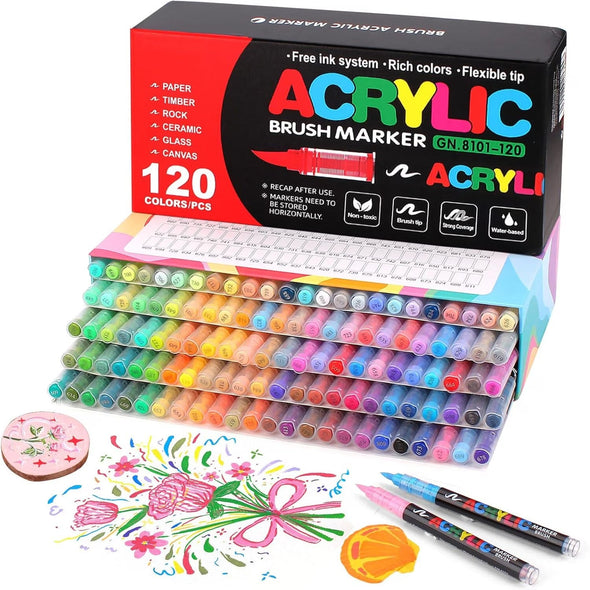 Set 120 de markere acrilice Balqra, vârf ascuțit - Pictorul Fericit