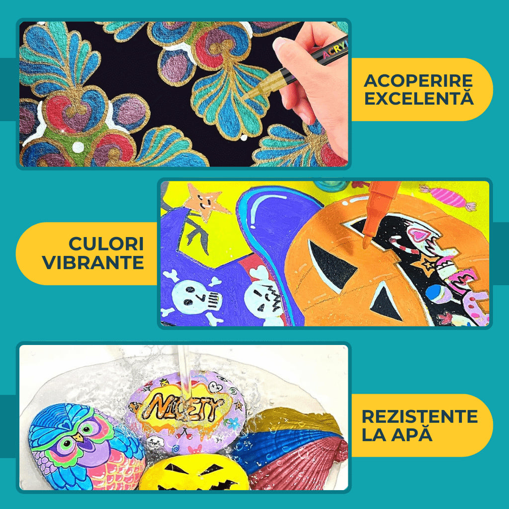 Set 136 Markere acrilice Nicety, vârf extra fin 0,7 mm, netoxice - Pictorul Fericit