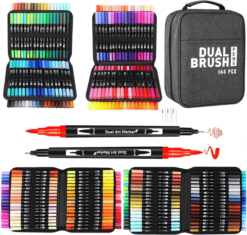 Set 144 markere duale în husă textilă - Pictorul Fericit