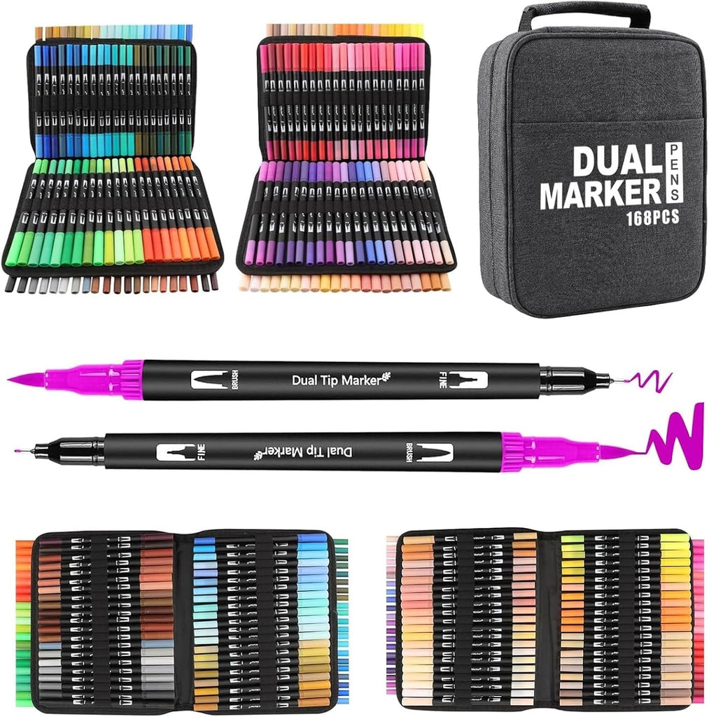 Set 168 markere duale în husă textilă - Pictorul Fericit