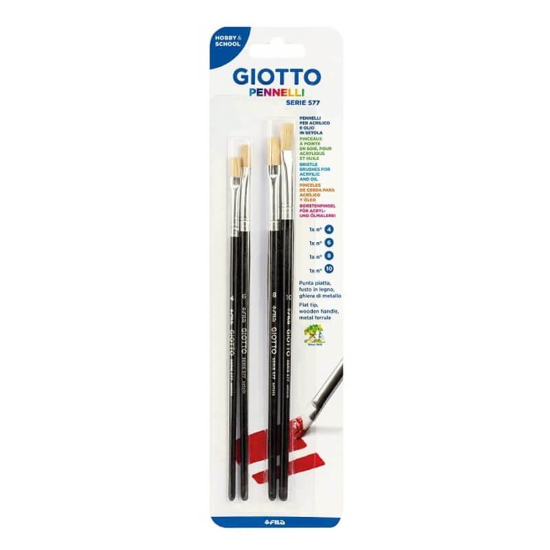 Set 4 pensule late Giotto, pentru pictură acrilică, păr porc, serie 577 - Pictorul Fericit