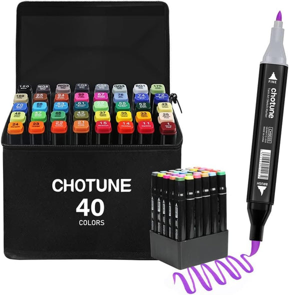 Set 40 markere netoxice Chotune, două capete, vârf subțire - Pictorul Fericit