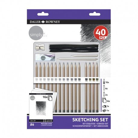 Set 40 piese pentru desen/schițe, Simply Daler Rowney - Pictorul Fericit