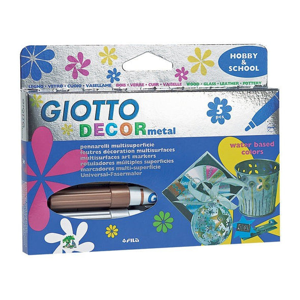 Set 5 markere metalice Giotto, multisuprafețe, cerneală netoxică pe bază de apă - Pictorul Fericit