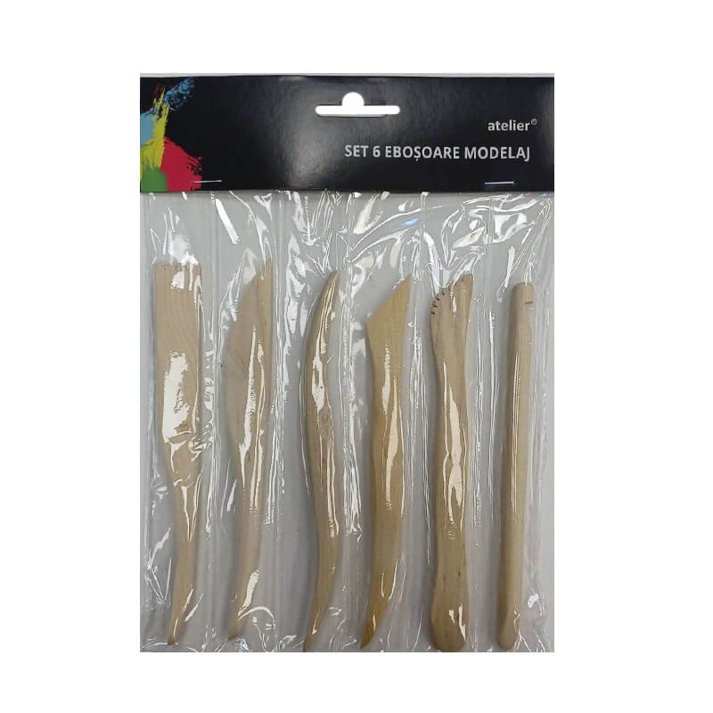 Set 6 ebosoare din lemn, Atelier, capăt dublu, ergonomice - Pictorul Fericit
