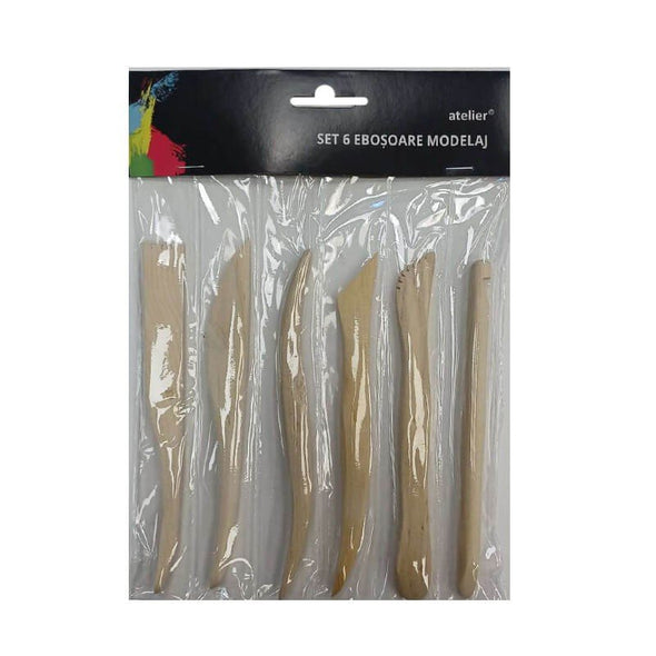 Set 6 ebosoare din lemn, Atelier, capăt dublu, ergonomice - Pictorul Fericit