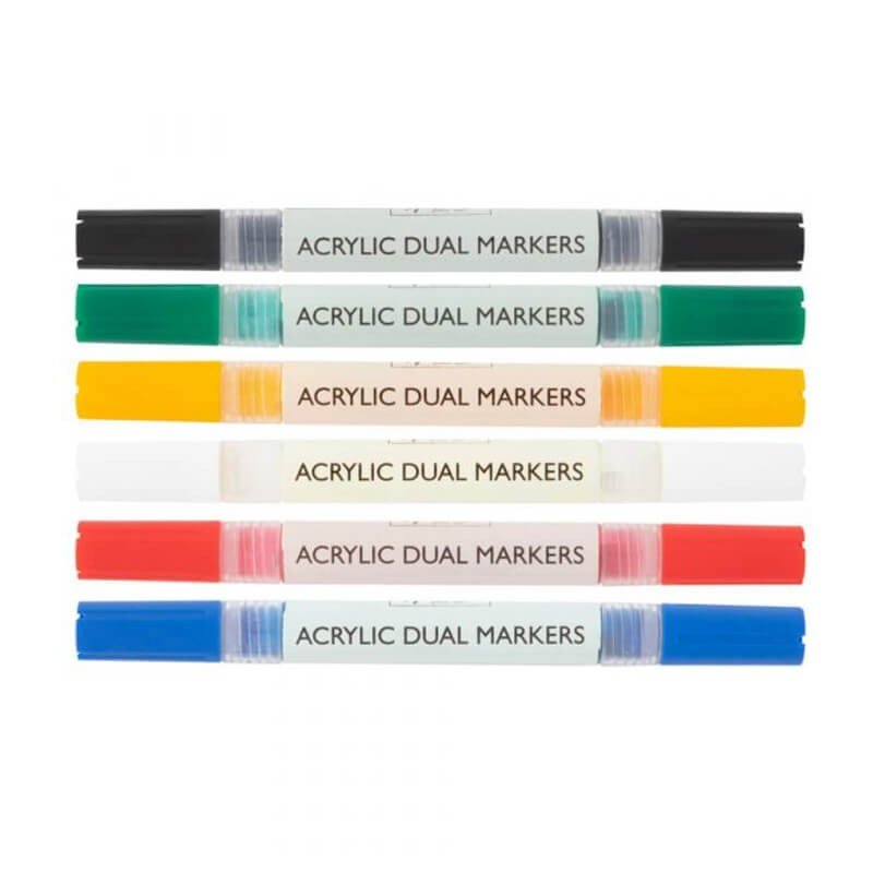 Set 6 markere acrilice Nassau Fine Art, vârf dublu, rezistente la apă - Pictorul Fericit