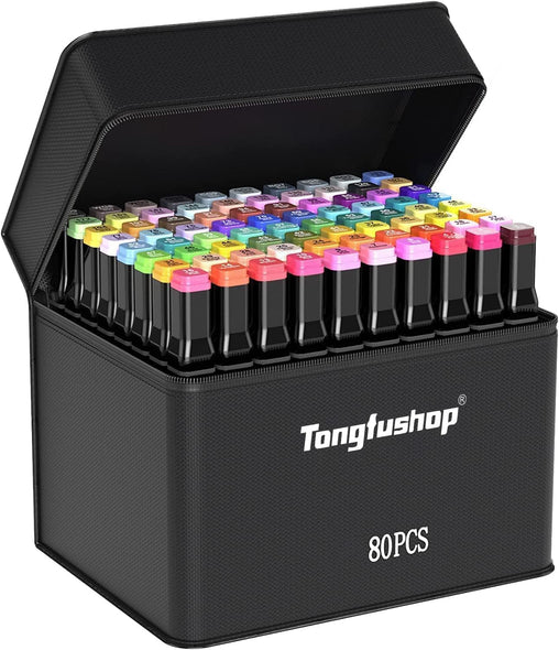 Set markere permanente Tongfushop, vârf dublu, netoxice, fără miros - Pictorul Fericit