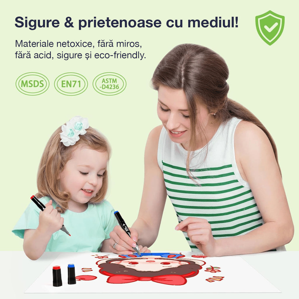 Set markere permanente Tongfushop, vârf dublu, netoxice, fără miros - Pictorul Fericit
