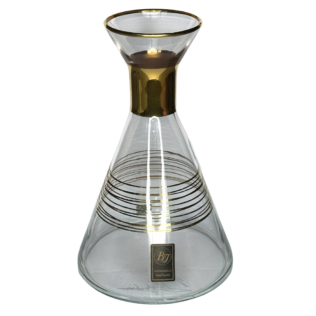 Vază decorativă de lux, din sticlă transparentă, lucrată manual, inserții gold - ediție limitată - Pictorul Fericit