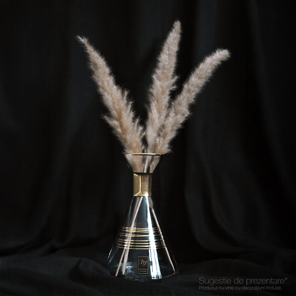 Vază decorativă de lux, din sticlă transparentă, lucrată manual, inserții gold - ediție limitată - Pictorul Fericit