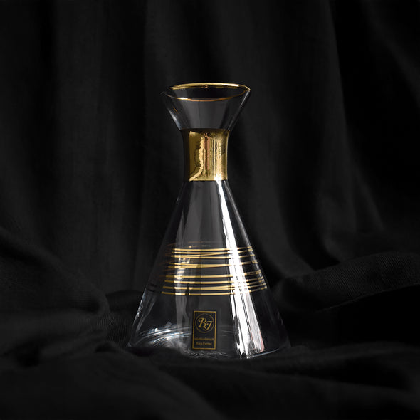 Vază decorativă de lux, din sticlă transparentă, lucrată manual, inserții gold - ediție limitată - Pictorul Fericit