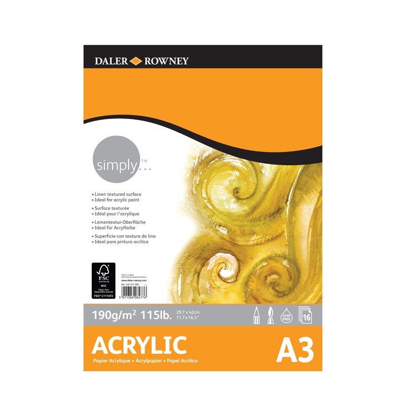 Bloc acrilic, celuloză 190 g/mp, A3 și A4 Simply Daler Rowney - Pictorul Fericit