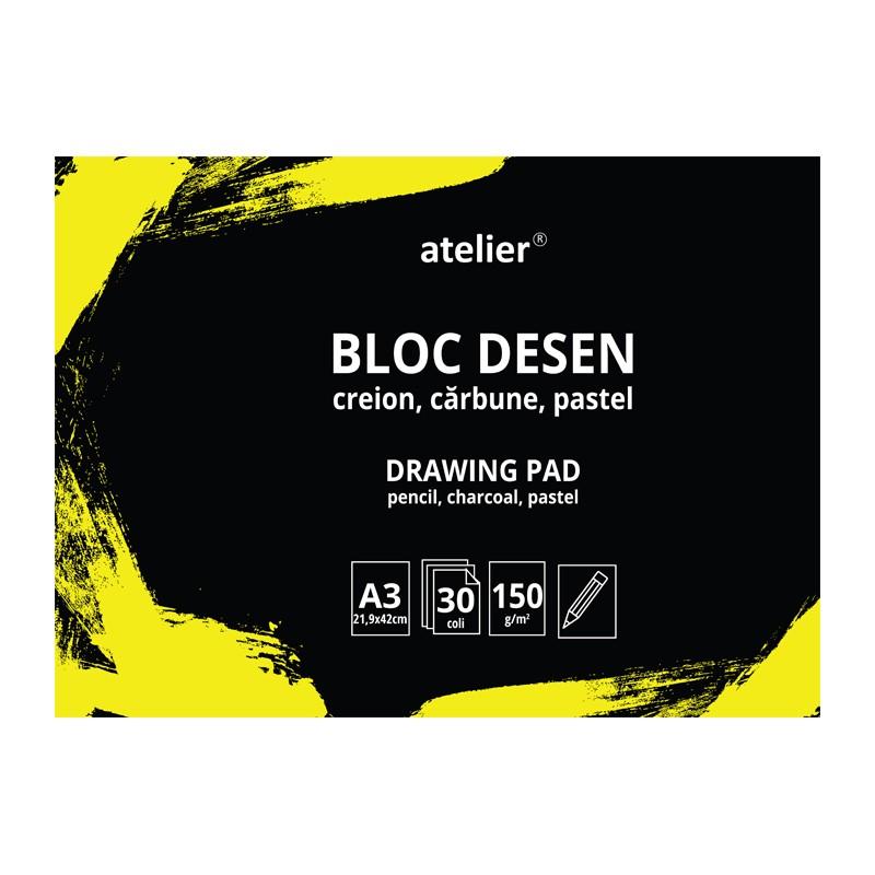 Bloc de desen, 30 de file, hârtie din celuloză, dimensiuni: 14.8 x 21 cm, 29.7 x 21 cm, grosime 150 g/mp, Atelier - Pictorul Fericit