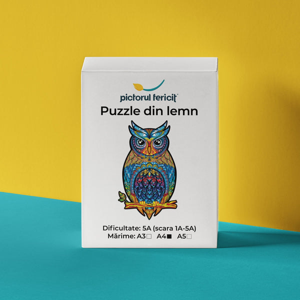 Bufniță serioasă - Puzzle din lemn - Pictorul Fericit