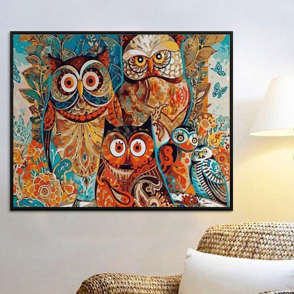 Curious owls - Pictură pe numere - Pictorul Fericit
