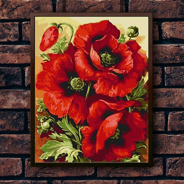 Intense Red Poppies - Pictură pe numere - Pictorul Fericit