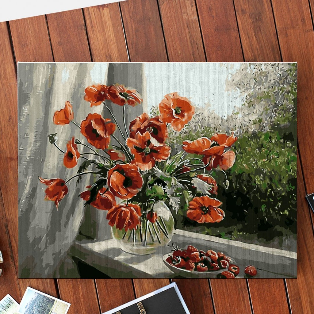 Poppies in rainy light - Pictură pe numere - Pictorul Fericit