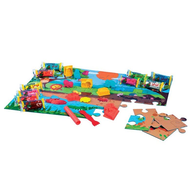 Puzzle 2 în 1 cu plastilină, netoxică și testată dermatologic plus accesorii, pentru copii 3 ani+, Giotto Be-be - Pictorul Fericit