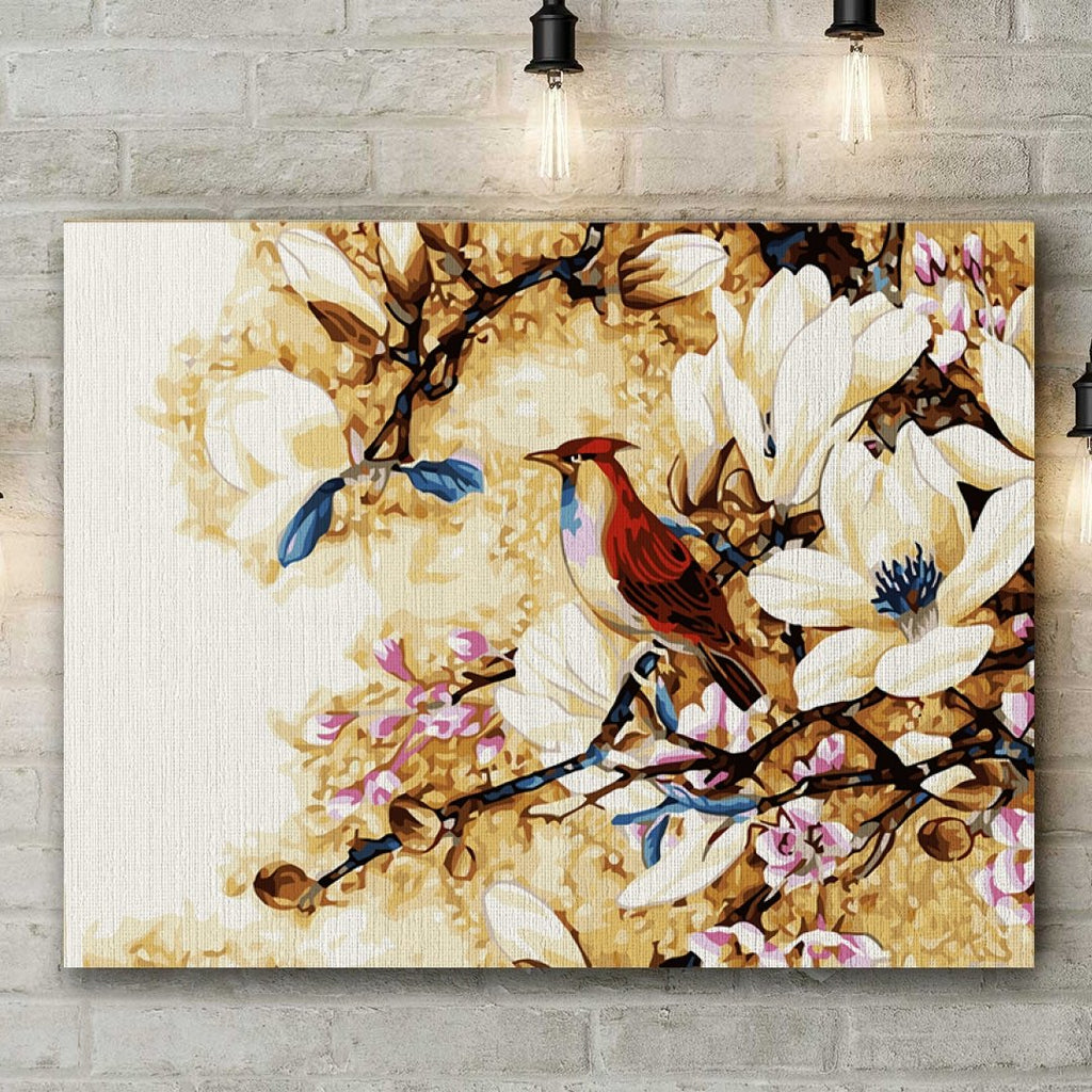 Red Cardinal bird - Pictură pe numere - Pictorul Fericit