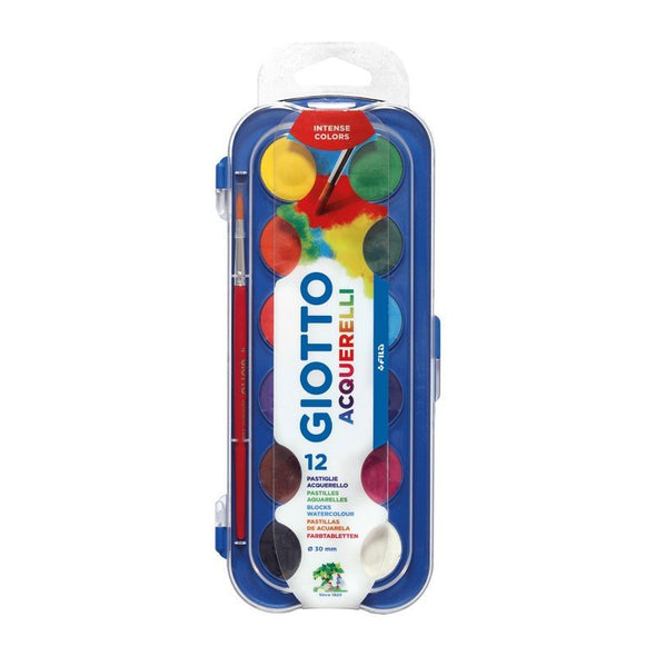 Set 12 acuarele culori intense și pensulă Giotto Acquerelli - Pictorul Fericit