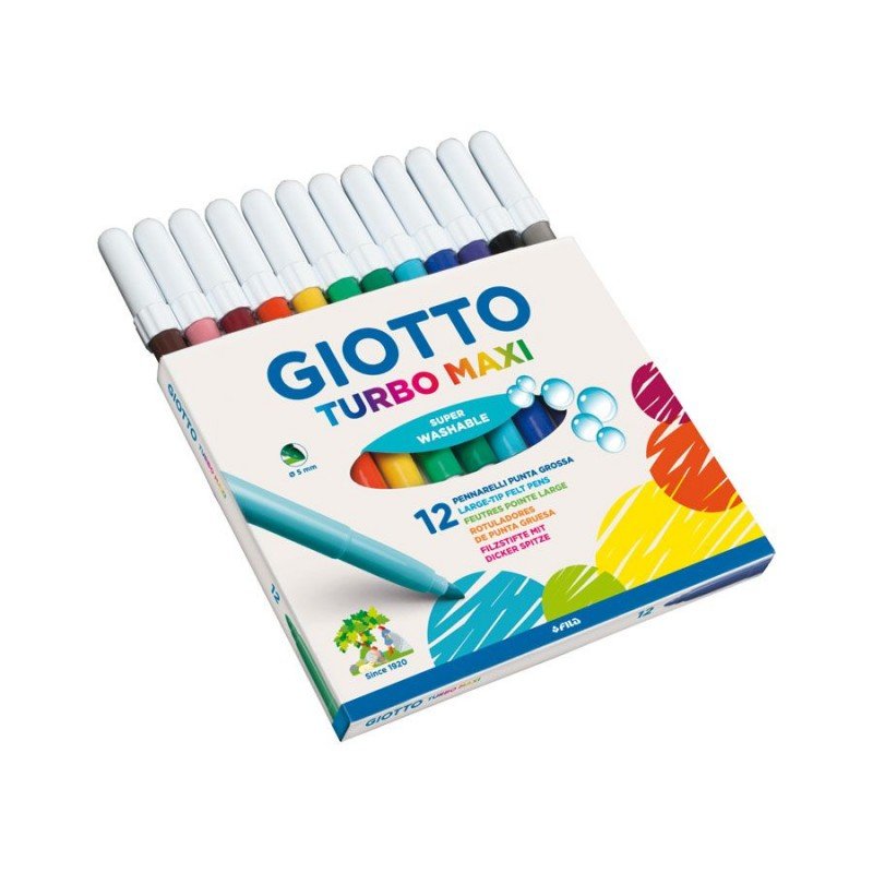 Set 12 carioci cu vârf gros, netoxice pentru copii și superlavabile Turbo Maxi Giotto - Pictorul Fericit