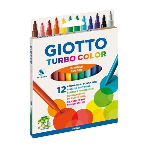 Set 12 carioci netoxice pentru copii, culori intense, testate dermatologic, Giotto Turbo Color - Pictorul Fericit