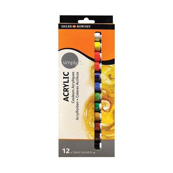 Set 12 culori acrilice, 12 ml, Simply Daler Rowney - Pictorul Fericit