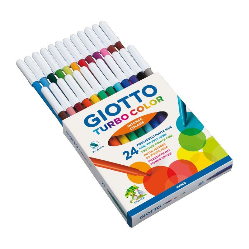 Set 24 carioci netoxice pentru copii, culori intense, testate dermatologic, Giotto Turbo Color - Pictorul Fericit