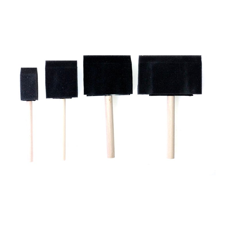 Set 4 pensule de tip burete, late, mâner lemn, 2.5 cm, 5 cm, 7.5 cm, 10 cm, Atelier - Pictorul Fericit