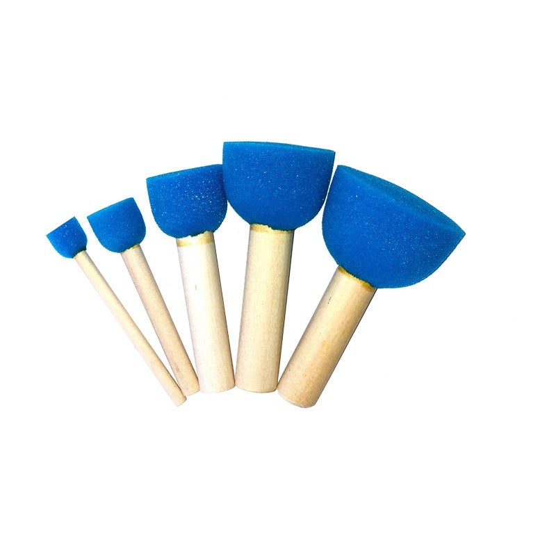 Set 5 bureți, formă rotundă, tehnică tamponare, mâner lemn, 1 cm, 2cm, 3 cm, 4 cm, 5cm, Atelier - Pictorul Fericit
