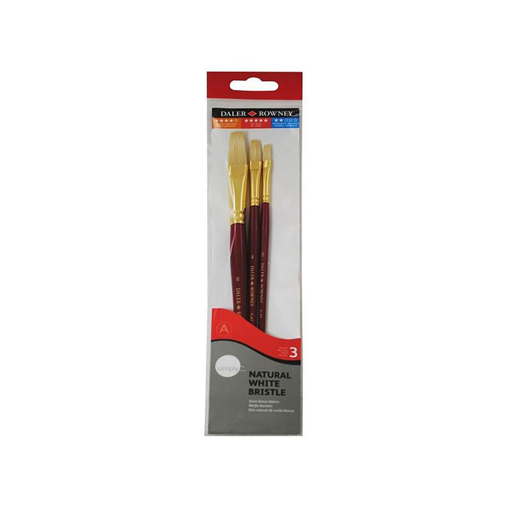 Set pensule, pentru pictură ulei, 3 mărimi, păr natural, porc, mâner lemn, Simply Daler Rowney - Pictorul Fericit