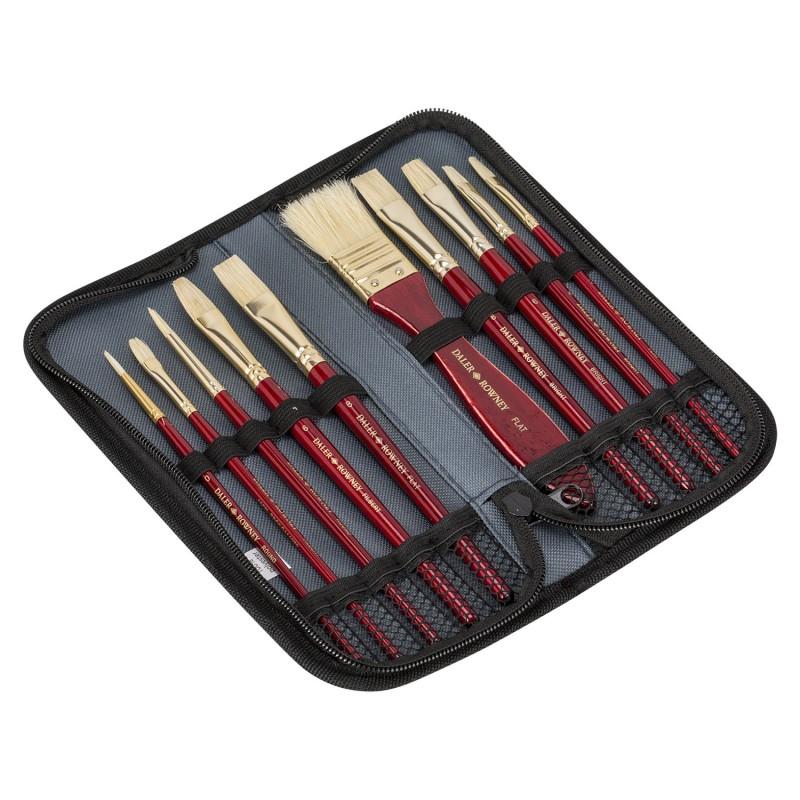 Trusă de 10 pensule ulei, păr de porc, penar inclus, Simply Daler Rowney - Pictorul Fericit