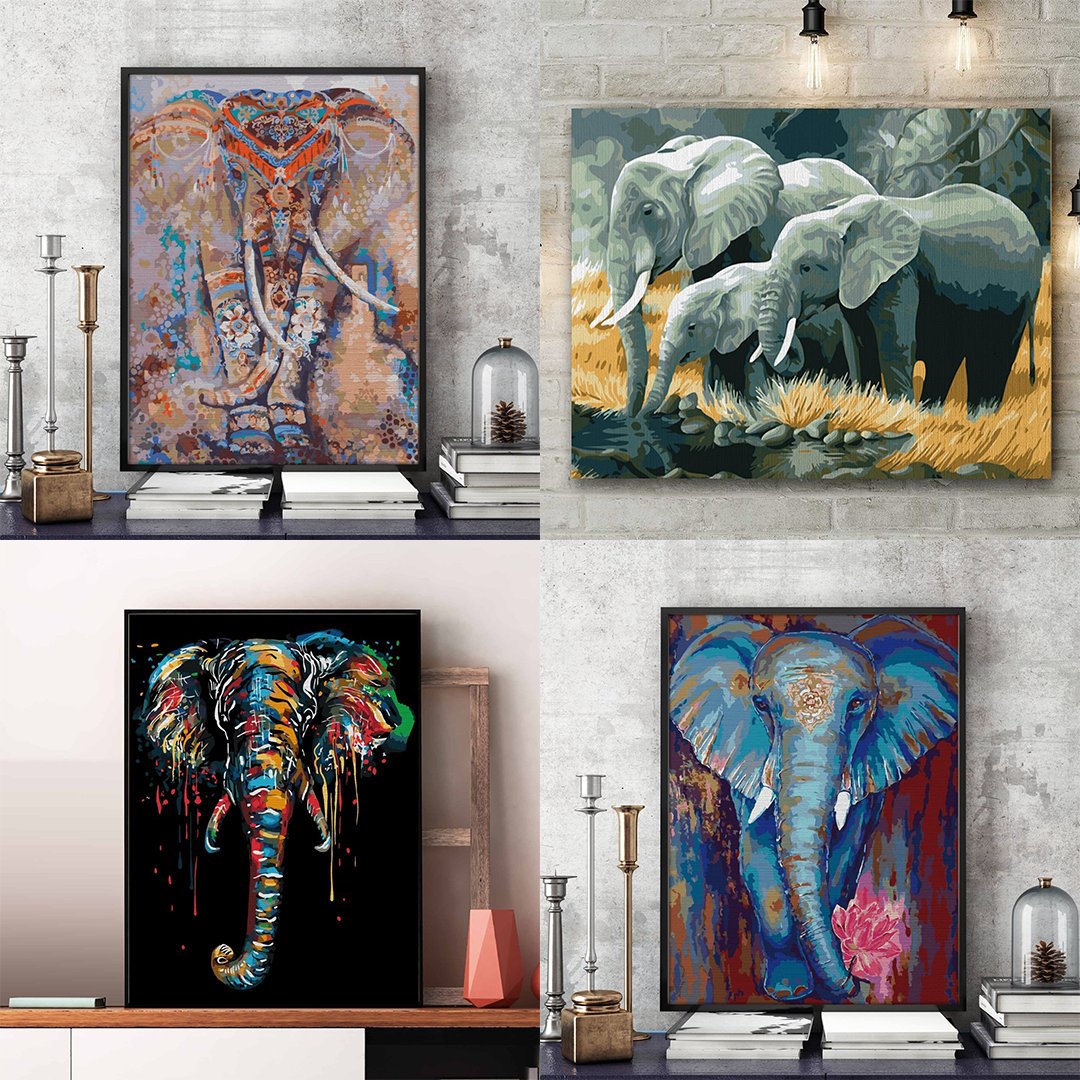 Picturi pe numere cu elefanți