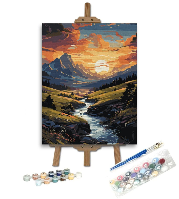 Apus în munți (Mountains sunset) - Pictură pe numere - Pictorul Fericit